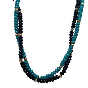 Women’s Green Black & Gold Beaded Princess Gold Tone Classic Vintage Necklace